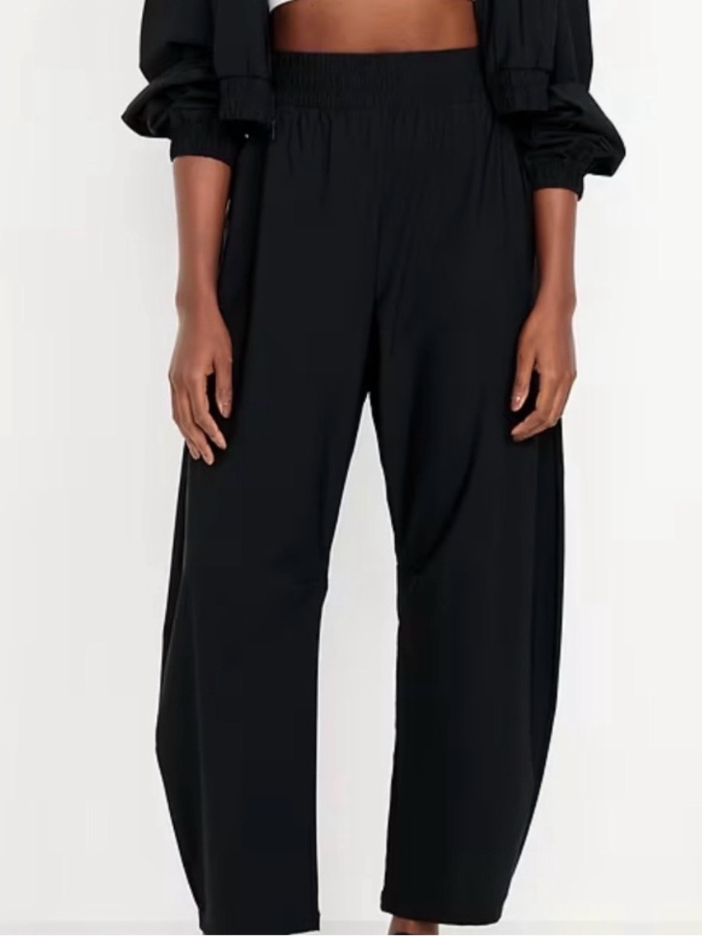 Old Navy SleekTech Go-Dry Black Barrel Leg Smocked Activewear Pants Womens Small